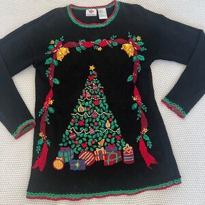Vtg Nutcracker Embroidered/Beaded Christmas Tree Scene Ugly Pull Over Sweater